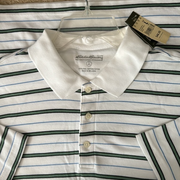 Men’s short sleeve, white striped polo.  NWT.  Eddie Bauer. - Picture 5 of 5